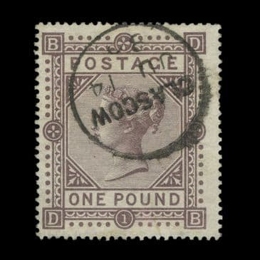 TUT6500 - GB QV £1. Brown-lilac VFU SON GLASGOW CDS 1886