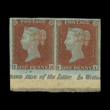 TUT6562 - GB QV 1d Red-brown Superb o.g. Positional Pair