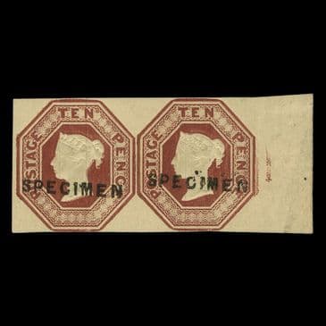 TUT6563 - GB QV Embossed 10d. Red-brown o.g. SPECIMEN Pr