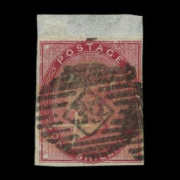 TUT6567 - GB QV 1856 1s. Carmine-red Colour Trial 1 of 5