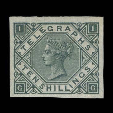 TUT6579 - GB QV 10s Grey-green 'TELEGRAPH' Imprimatur OG