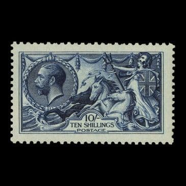 TUT6590 - GB KGV Waterlow 10/- Indigo-Blue Seahorse UM OG