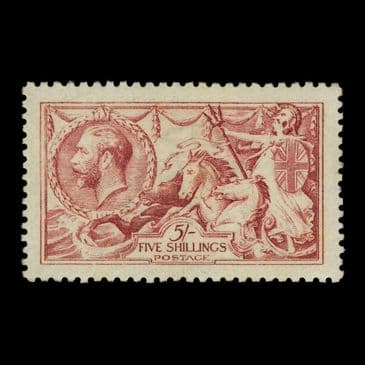TUT6593 - GB KGV DLR Seahorse 5/- Pale Carmine UM NH