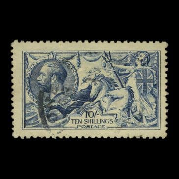 TUT6594 - GB KGV DLR Seahorse 10/- Deep Blue Worn Plate