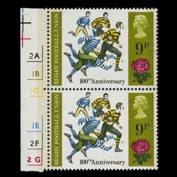 TUT6598 - GB QEII 1971 9p. Rugby ERROR Missing Olive-Brown