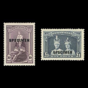 TUT6601 - Australia KGVI Thick paper 10/- & £1. SPECIMEN UM