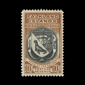 TUT6606 - Falkland Islands KGV Centenary 10/- Coat of Arms VFM O.G.