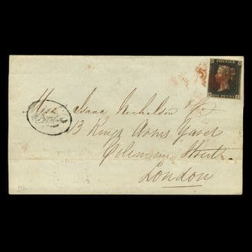 TUT6608 - GB QV 1840 1d. Black Plain Cover 4 margin PL7