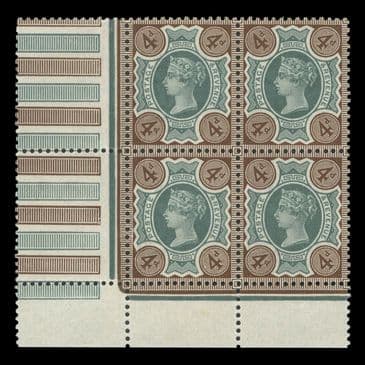 TUT6652 - Jubilee 4d. Green & Deep Brown BL4 UM NH