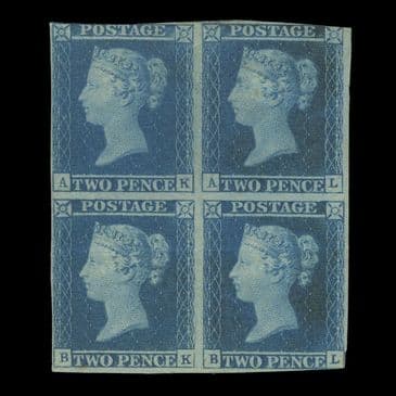 TUT6680 - GB QV 1841 White Lines 2d. Pale Blue O.G. BL4