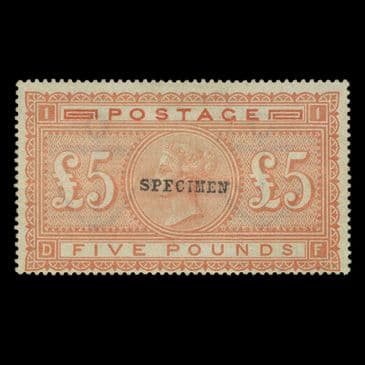 TUT6684 - GB QV Blued Paper £5 Orange SPECIMEN Unused
