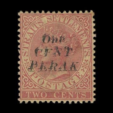 TUT6691 - Malaya - Perak - QV 1c. On 2c. Rose Double Ovpt RPS Cert.