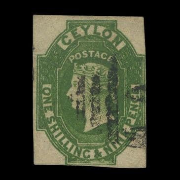 TUT6696 - Ceylon QV Wmk Star 1/9d. Green Very Fine Used