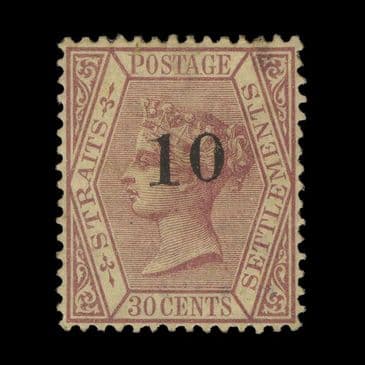 TUT6698 - Malaya - Straits Settlements QV 10 on 30c. Claret (type g) F-VF O.G.
