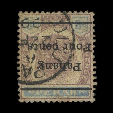 TUT6699 - Malaya Pahang Four cents INVERTED on Perak 8c.