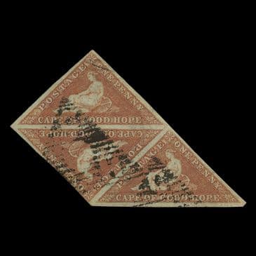 TUT6710 - Cape of Good Hope QV 'Anvil' trio 1d. Brick-Red Cream Paper U