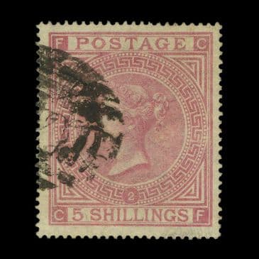 TUT6725 - GB QV Wmk MC 5/- Pale Rose PL2 Fine Colour