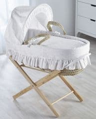 Broderie Anglaise White Moses Basket with folding stand RRP 39.00 lot GD