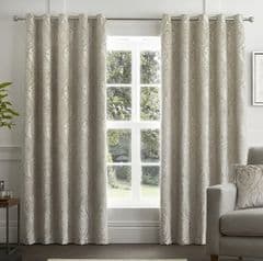 Curtina Chateau Natural Damask Eyelet Curtains 46x54 RRP 35.00 lot GD