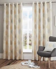 Fusion Skandi Ochre Leaf Print Eyelet Curtains 66x72 RRP 35.00 lot GD