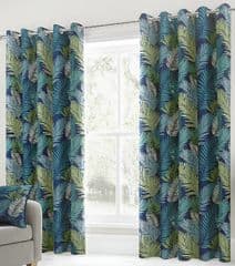 Fusion Tropical Palm Print Eyelet Curtains 66x54 RRP 30.00 lot GD
