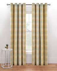 George Home Duck Egg & Yellow Woven Check Eyelet Curtains 66x72 RRP 40.00 lot GD