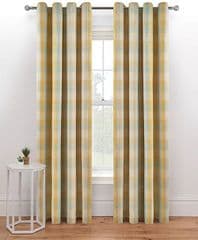 George Home Duck Egg & Yellow Woven Check Eyelet Curtains 66x90 RRP 50.00 lot GD