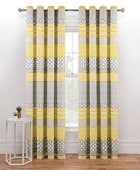 George Home Grey & Yellow Geometric Eyelet Curtains 90x90 RRP 42.00 lot GD