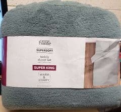 George Home Supersoft Teddy Duvet Set Green Super King RRP 35.00 lot GD