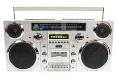 GPO Brooklyn Portable 1980 Retro Style System Silver Boombox RRP 249.00 lot H842