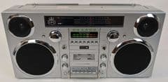 GPO Brooklyn Portable 1980s Retro Style Music System Silver RRP £249 lot UDTS