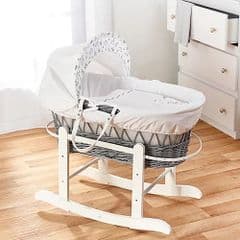 Kinder Valley Grey Wicker Moses Basket - Monochrome RRP 45.00 lot GD