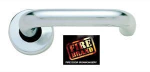 Lever Handle Round Bar on Round Rose Satin Anodized Aluminium