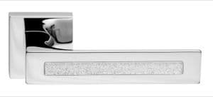 Polished Chrome Plated TUKE Glass (White Crystal) Lever on Square Rose - Boxed