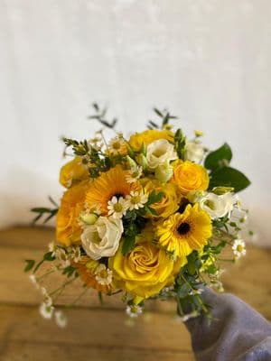 Brides Yellow, lemon and ivory hand tied bouquet