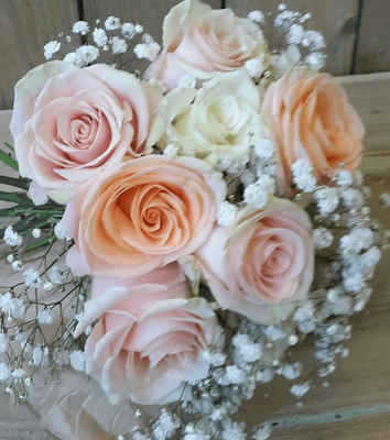 Bridesmaids Peachs and Cream Hand Tied Bouquet