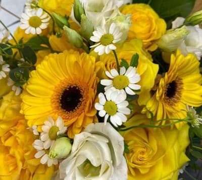 Bridesmaids Yellow, lemon and ivory hand tied bouquet (1)