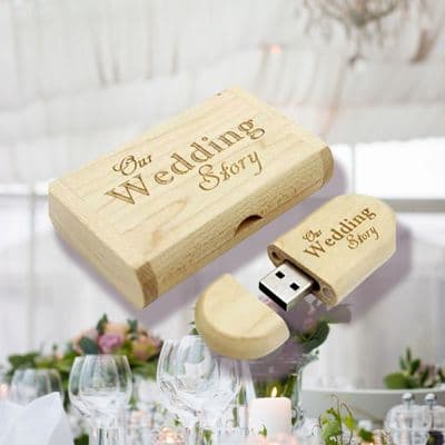 Wooden 16GB USB Box Wedding  Photos  Engraved as pictures (Our Wedding Story}