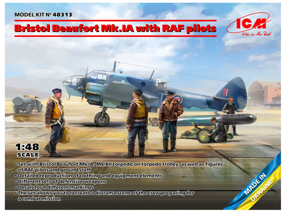 ICM 48313 1/48 Bristol Beaufort Mk.IA w/RAF Pilots Model Kit