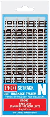 Peco ST-3001 Standard Straight 87mm Long (Pack of 8 ST-1)