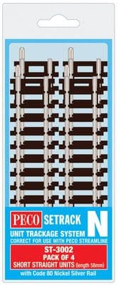 Peco ST-3002 Short Straight 58mm (Pack of 4 ST-2)