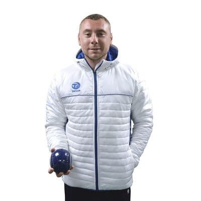 Mens Puffa Hoodie Jacket - White/Blue - Size Small