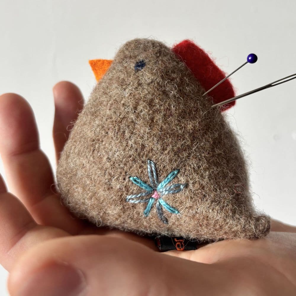 Shetland Wool Pin Cushion - Blue Flower