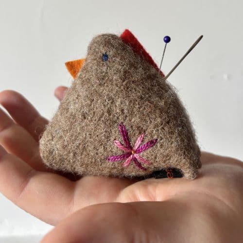 Shetland Wool Pin Cushion - Pink Flower