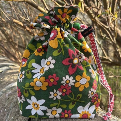 Vintage Fabric Knitting Bag - Camping Holiday