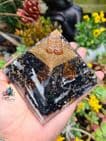 3 1/2 inch Black Tourmaline and Selenite Pyramid with Copper Coil  Wrapped Clear Quartz