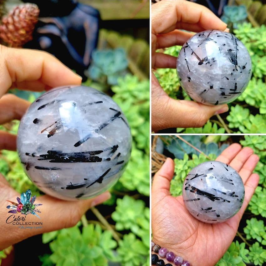 67mm Black Tourmaline in Quartz Sphere
