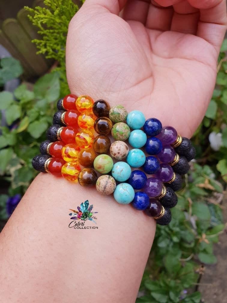 7 Chakra Lava Beaded Bracelet