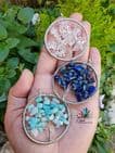 Amazonite, Lapis Lazuli and Clear Quartz Tree of Life Silver Wire Pendants