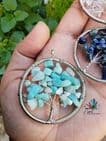 Amazonite, Lapis Lazuli and Clear Quartz Tree of Life Silver Wire Pendants